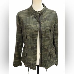 Sanctuary Womens Jacket Size Small Camo Green Cinch Waist Roll Tab Sleeve Zipper